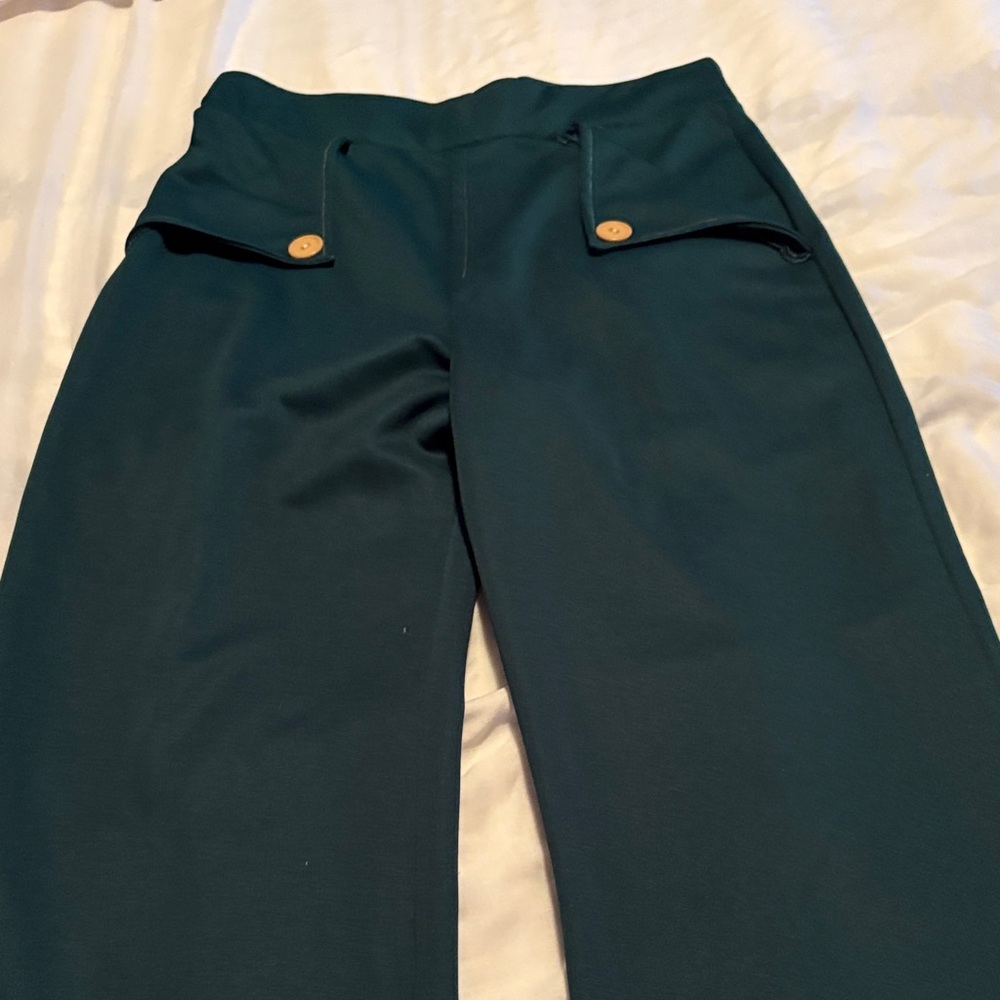 Elegant Teal Trousers with Button Accents